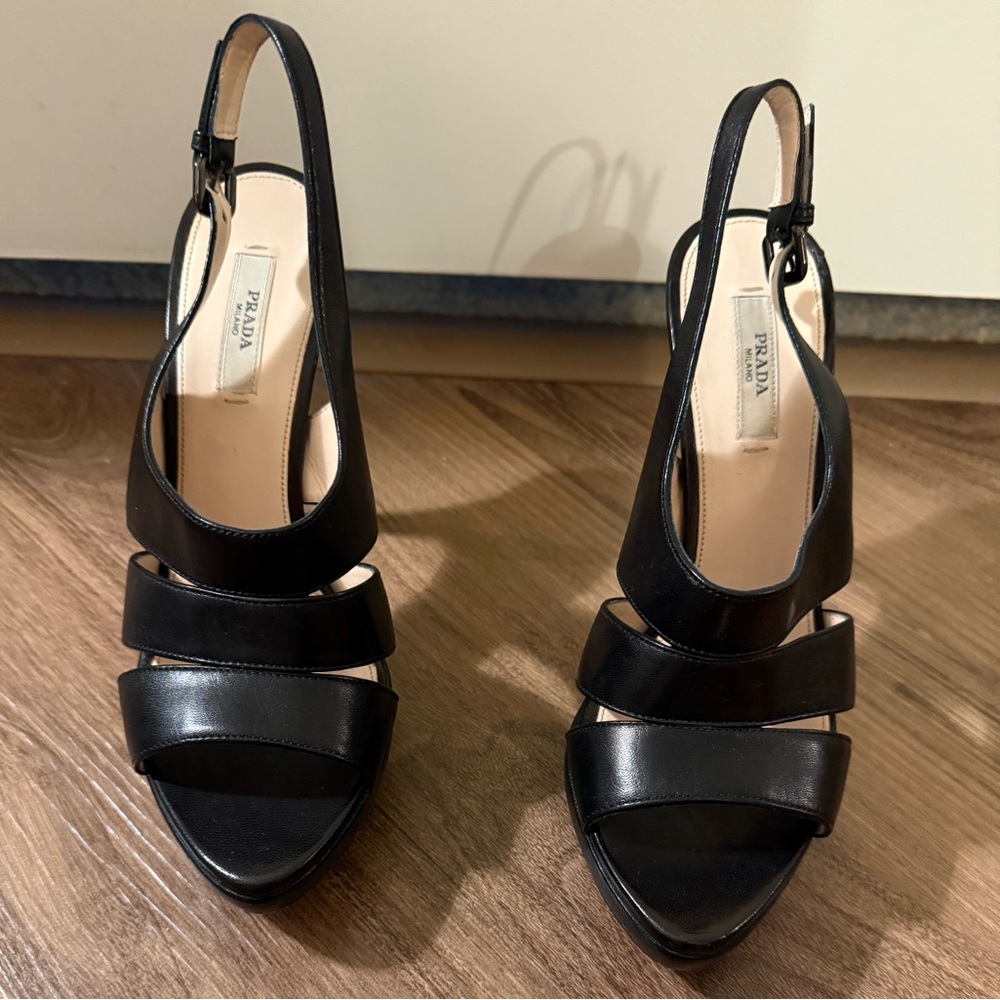 Prada Black Slingback Sandals